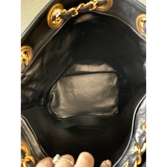 Authentic Vintage Chanel Bucket Bag Black Lambskin 24K Gold Hardware - Picture 12 of 13
